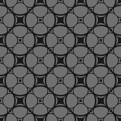 Dark vector seamless pattern in black and gray colors. Abstract geometric monochrome background with rounded grid, lattice, mesh, net. Stylish modern ornament, repeat tiles. Design for decor, textile