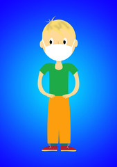 Blond boy with breathing mask