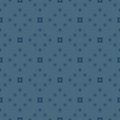Vector minimalist geometric seamless pattern. Deep blue background. Simple abstract texture with small outline squares. Subtle minimal repeat design for decor, prints, curtain, textile, wrapping
