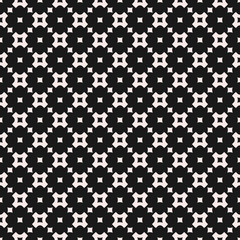 Vector geometric seamless pattern, monochrome texture with smooth perforated crosses and squares, staggered grid, repeat tiles. Simple abstract background. Dark design for decor, covers, package, web