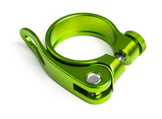 Quick release of urban bicycle saddle on isolated white background