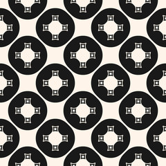 Geometric seamless pattern. Simple ornamental geometrical texture with curved shapes, circles, squares. Elegant abstract monochrome background. Design element for home decor, prints, textile, fabric
