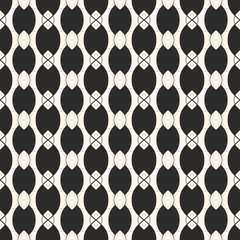 Vector geometric seamless pattern with smooth ovate shapes, chains, ropes. Elegant abstract monochrome background, repeat tiles. Black and white texture. Stylish design for decoration, fabric, prints