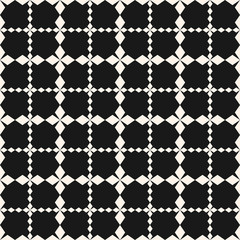 Vector square grid seamless pattern. Abstract geometric texture with lattice, rhombuses, jagged shapes. Simple monochrome geometrical background, repeat tiles. Dark design for decor, prints, fabric