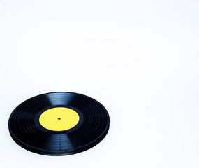 old vinyl records of black color isolated on a white background. Close-up of gramophone recording. place for text