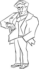 cartoon sketch of businessman looking at his watch