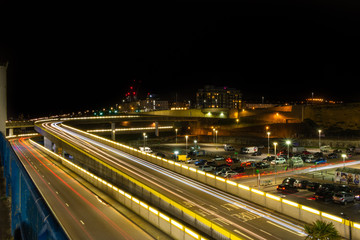 Fototapeta na wymiar Evening lights on bridge