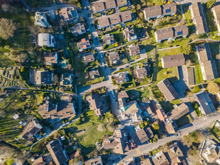 Aerial view of urban residential area in Switzerland. 