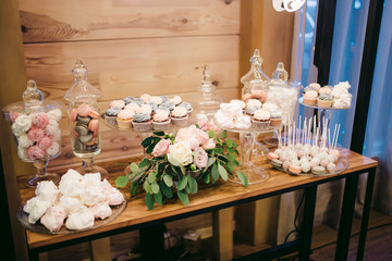 Wedding candy decorated in rustic style and flowers