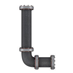 Letter L from cast iron pipes, 3D rendering