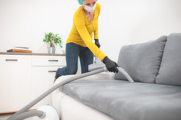 Home, apartment and room sterilization / decontamination, cleaning, vacuuming with vacuum cleaner in the time of dangerous viruses.