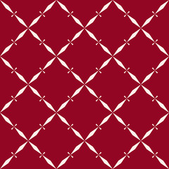 Vector abstract geometric seamless pattern with diamond shapes, rhombuses, grid, lattice, net, repeat tiles. Elegant texture in oriental style. Luxury graphic background in dark red and white color.