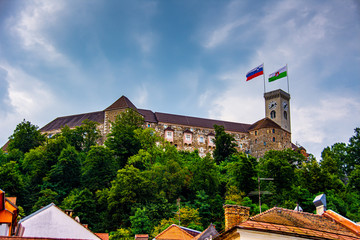 View to the Ljubljana castle from the center of the city