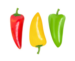 multicolored sweet peppers isolated on white background