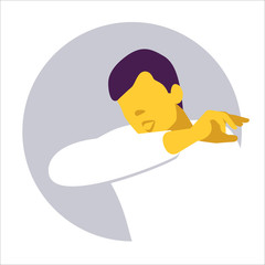 Sneeze and cough into your arm bend. Virus prevention. COVID-19. Infographic. Vector illustration. Healthcare poster or banner template.