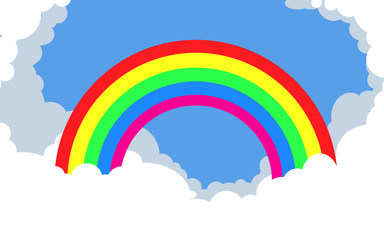 Color Rainbow With Clouds, With Blue sky, Vector Illustration	