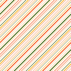 Diagonal stripes seamless pattern. Vector colorful lines texture. Abstract geometric striped background. Thin strips in green, coral, red, yellow, beige color. Simple minimal repeat design for decor