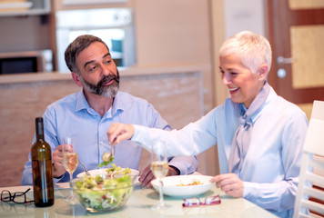 Couple enjoying healthy meal  together.