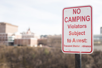 No camping sign in city