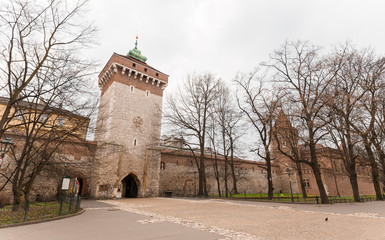 Florian's Gate in Krakow Poland. Poland's historic center, a old town with ancient architecture