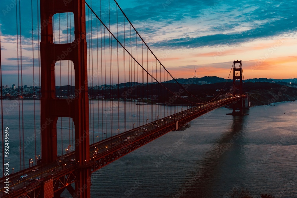 Wall mural sunrise over Golden Gate Bay in California