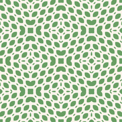 Vector seamless pattern. Subtle geometric texture. Simple minimal background with small green leaves, petals, curved shapes, grid, tissue, net. Abstract minimalist ornament. Natural organic design