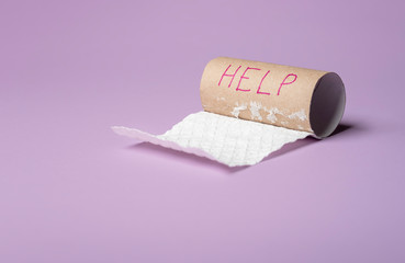 Toilet paper funny concept. Tissue roll shortage