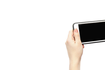 Phone in hands on a white background