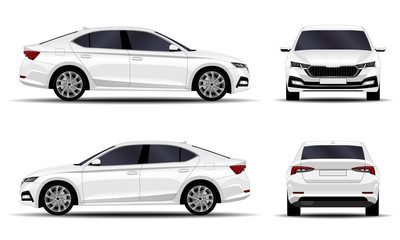 realistic car. sedan. side view, front view, back view. - obrazy, fototapety, plakaty