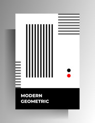 Cover template design for book, magazine, brochure, catalog, textbook. Geometric black, red and white pattern. Vector 10 EPS.