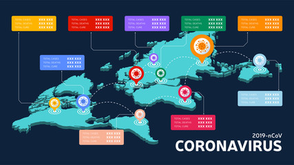 Covid-19, Covid 19 isometric world map confirmed cases, cure, deaths report worldwide globally. Coronavirus disease 2019 situation update worldwide. Maps show situation and stats background