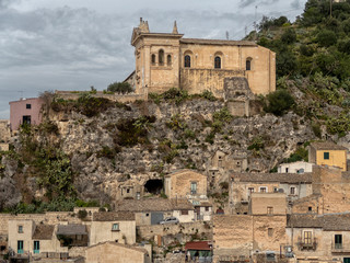 Fototapeta na wymiar Scicli cityscape. View to Historical Buildings. Sicily, Italy.