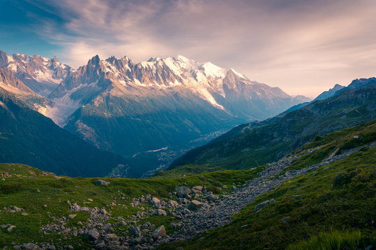 Snowy mountains on cloudy day