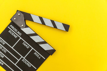 Filmmaker profession. Classic director empty film making clapperboard or movie slate isolated on...