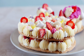 Bunny shaped tart for Easter with fresh strawberry