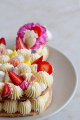 Bunny shaped tart for Easter with fresh strawberry