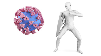 3d rendered medical illustration of a man fighting the corona virus