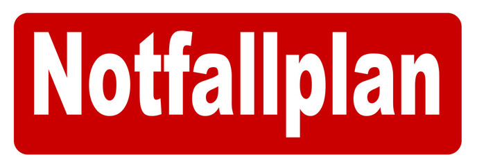 Stempel weiß mit Druck NOTFALLPLAN auf rotem Hintergrund