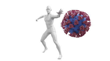 3d rendered medical illustration of a man fighting the corona virus