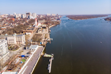 Obraz premium Aerial view of the city of Rostov, Don River and the Rostov Commercial Sea Port