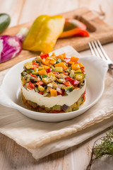 cheese salad with mixed stuffed vegetables