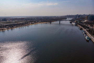 Fototapeta na wymiar Aerial view of Voroshilovsky bridge on Don river in Rostov-on-Don city