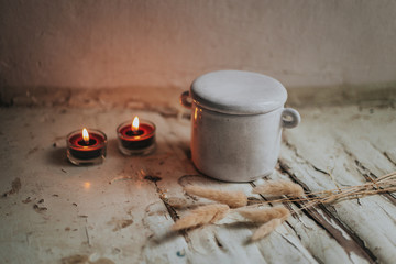 ceramic sugar bowl on wooden table