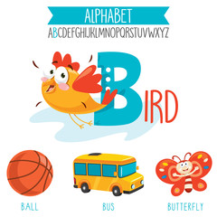 Illustrated Alphabet Letter And Cartoon Objects