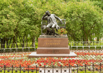 Monument to poet Alexander Pushkin in the Lyceum garden, Russia