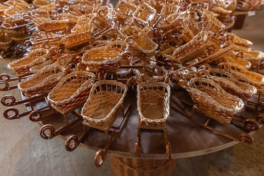 Handmade wicker handmade exposed in Camacha, Madeira island, Portugal