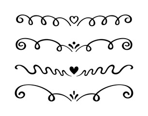 Ornament hand drawn divider collection. Vintage lines and borders. Doodle design elements. Vector illustration