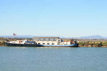 Naklejka premium River boats in Villeneuve les Maguelone, a seaside resort in the south of Montpellier, Herault, France