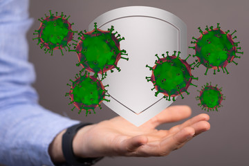 Hologram of coronavirus COVID-2019 on a protection futuristic background. Deadly type of virus...
