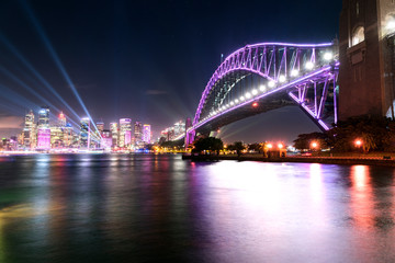 Fototapeta na wymiar Sydney Harbour Bridge at night, Vivid Sydney, Australia